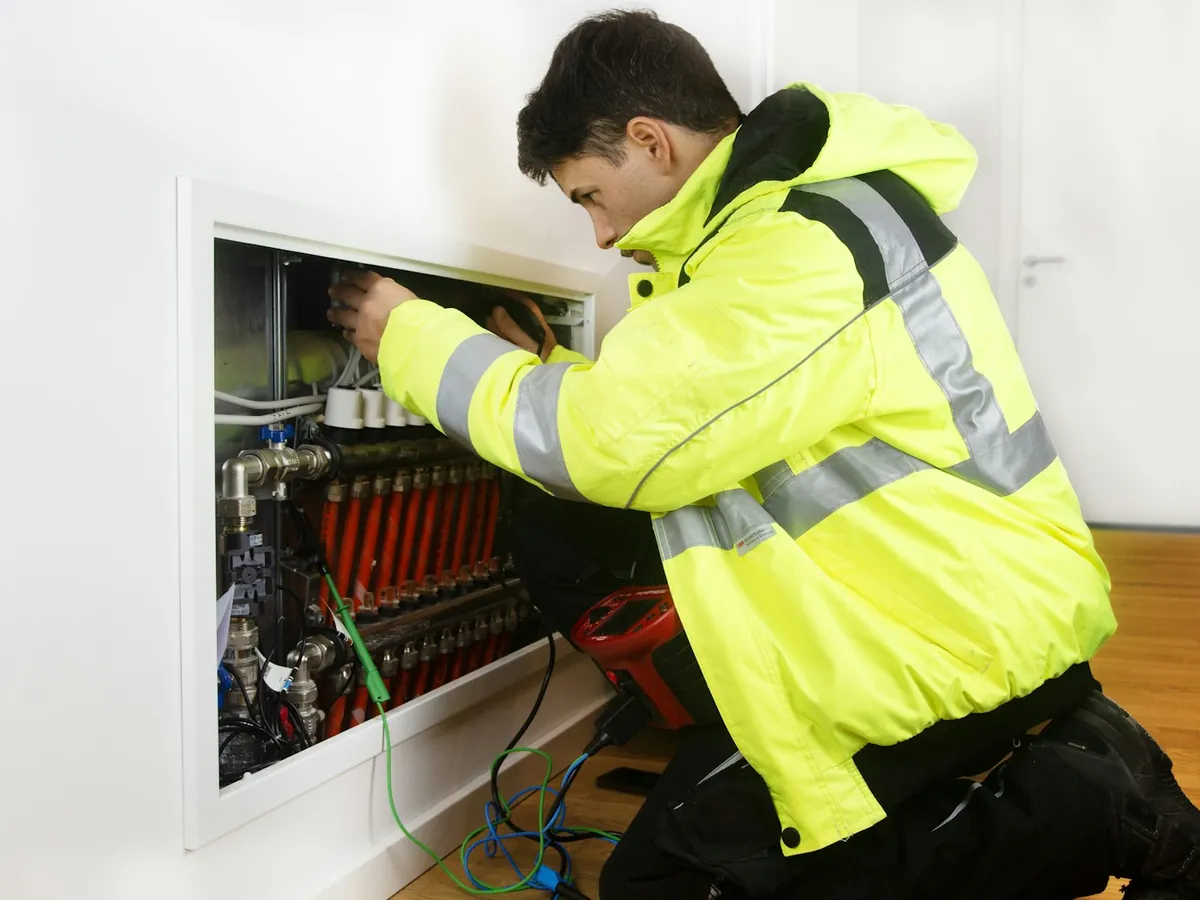 Blue Spruce technician working on a home heating system